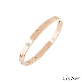 Cartier Rose Gold Half Diamond Love Bracelet Size 17 B6036017